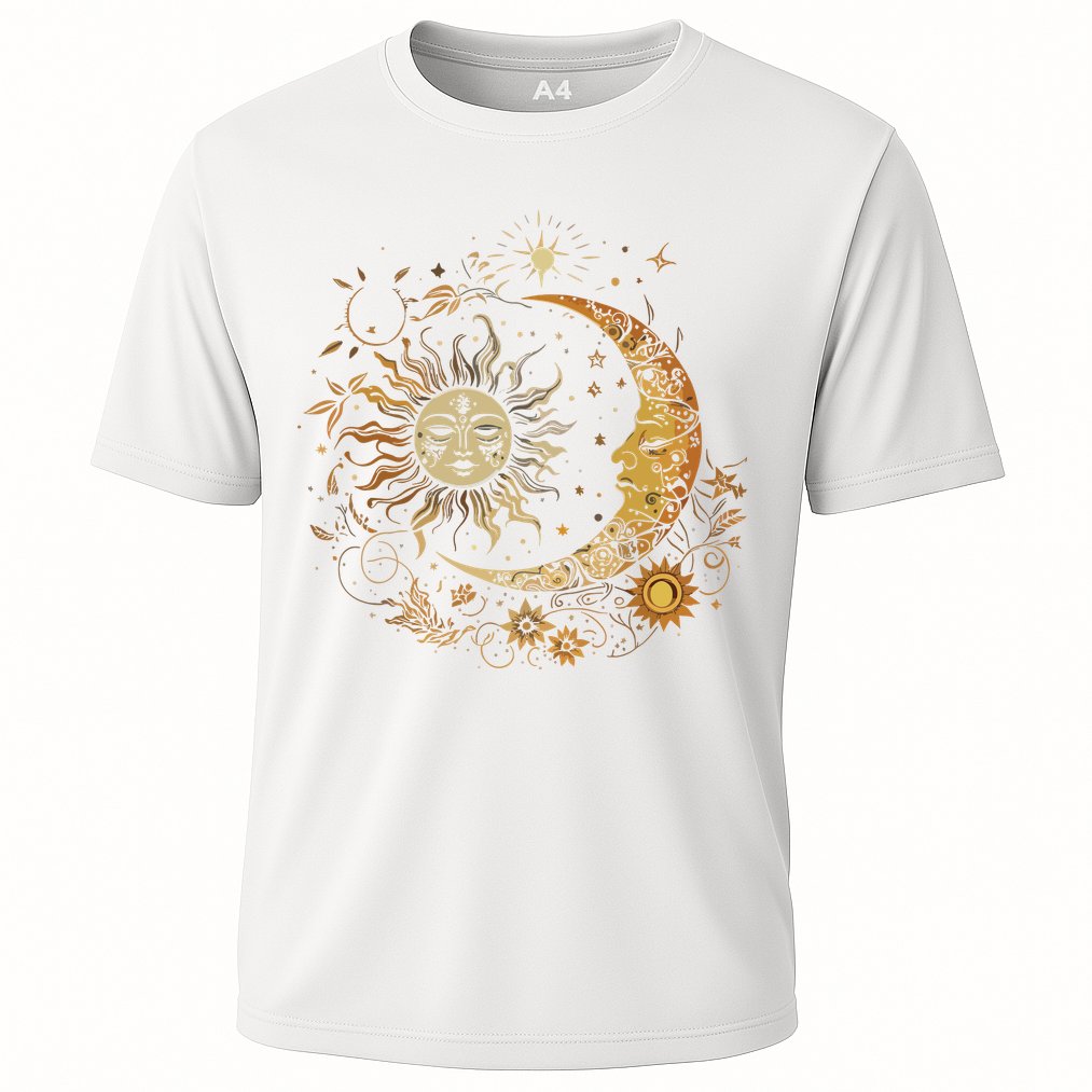 Vintage Celestial Sun Moon Flower Astrology Moon Phases Cooling Performance Crew T-Shirt