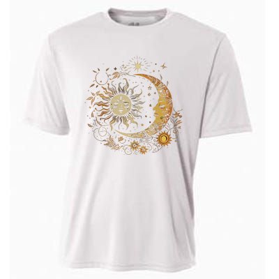 Vintage Celestial Sun Moon Flower Astrology Moon Phases Cooling Performance Crew T-Shirt