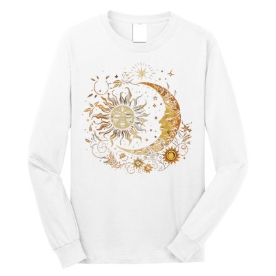 Vintage Celestial Sun Moon Flower Astrology Moon Phases Long Sleeve Shirt