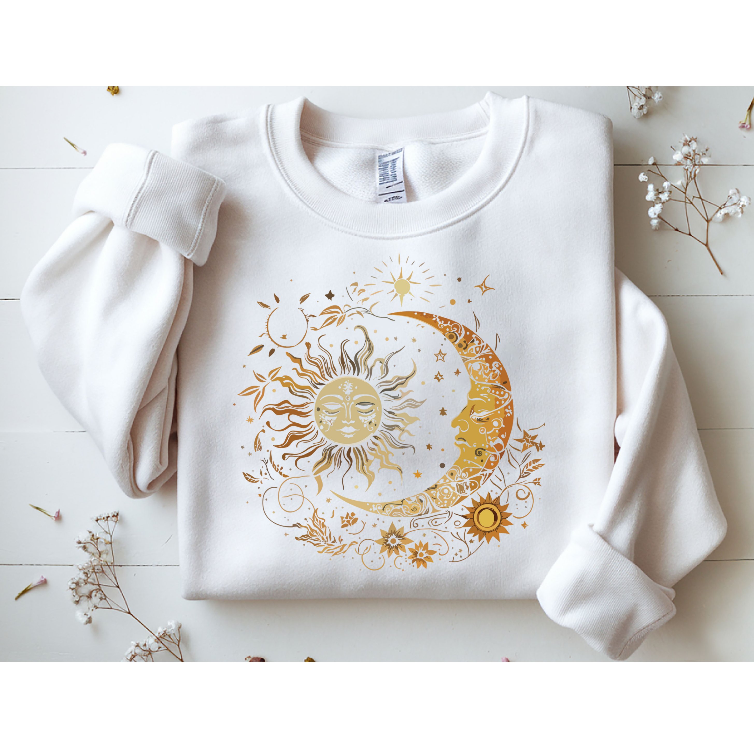 Vintage Celestial Sun Moon Flower Astrology Moon Phases Sweatshirt