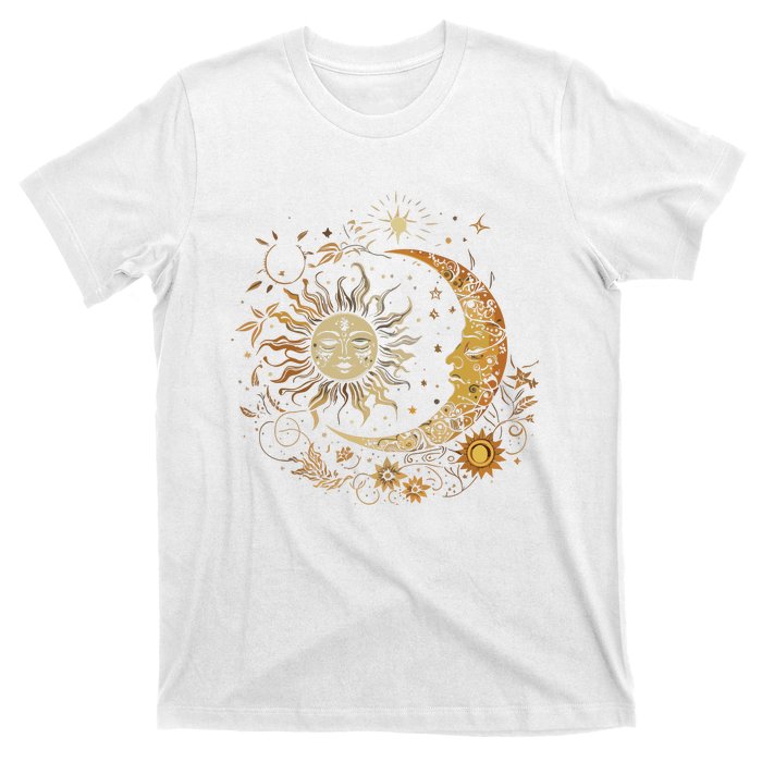 Vintage Celestial Sun Moon Flower Astrology Moon Phases T-Shirt