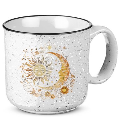 Vintage Celestial Sun Moon Flower Astrology Moon Phases 15oz Campfire Ceramic Mug