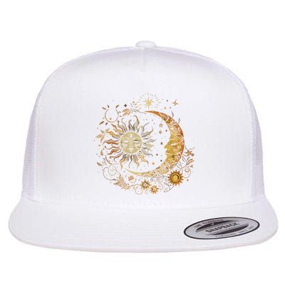 Vintage Celestial Sun Moon Flower Astrology Moon Phases Flatbill Hat