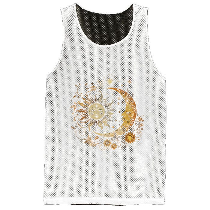 Vintage Celestial Sun Moon Flower Astrology Moon Phases Mesh Reversible Basketball Jersey Tank