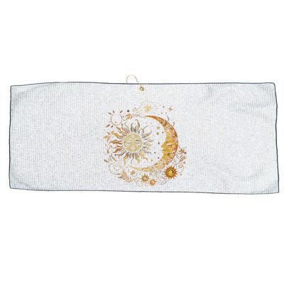 Vintage Celestial Sun Moon Flower Astrology Moon Phases Large Microfiber Waffle Golf Towel