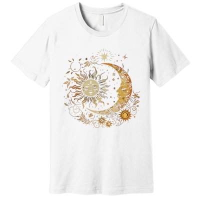 Vintage Celestial Sun Moon Flower Astrology Moon Phases Premium T-Shirt