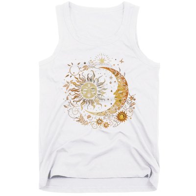 Vintage Celestial Sun Moon Flower Astrology Moon Phases Tank Top