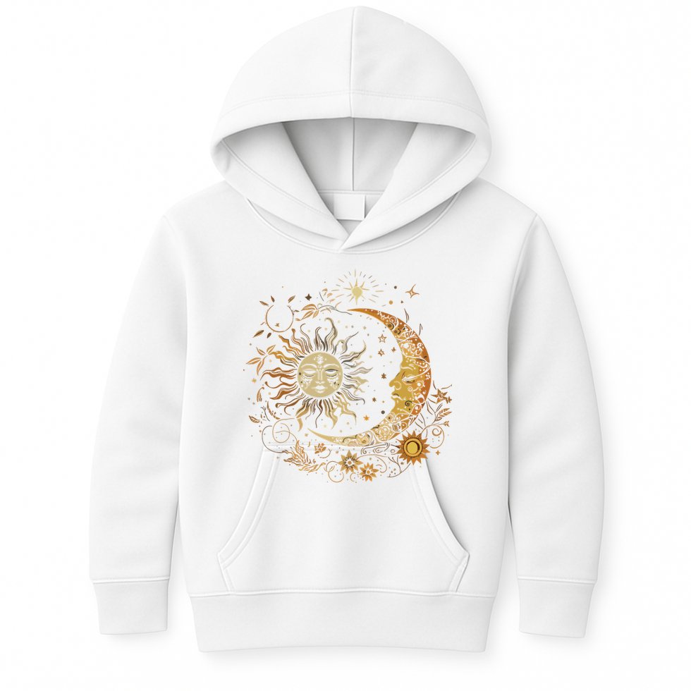 Vintage Celestial Sun Moon Flower Astrology Moon Phases Kids Hoodie