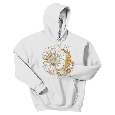 Vintage Celestial Sun Moon Flower Astrology Moon Phases Kids Hoodie