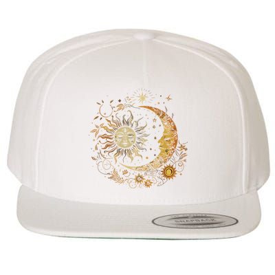 Vintage Celestial Sun Moon Flower Astrology Moon Phases Wool Snapback Cap