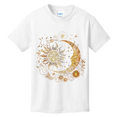 Vintage Celestial Sun Moon Flower Astrology Moon Phases Kids T-Shirt