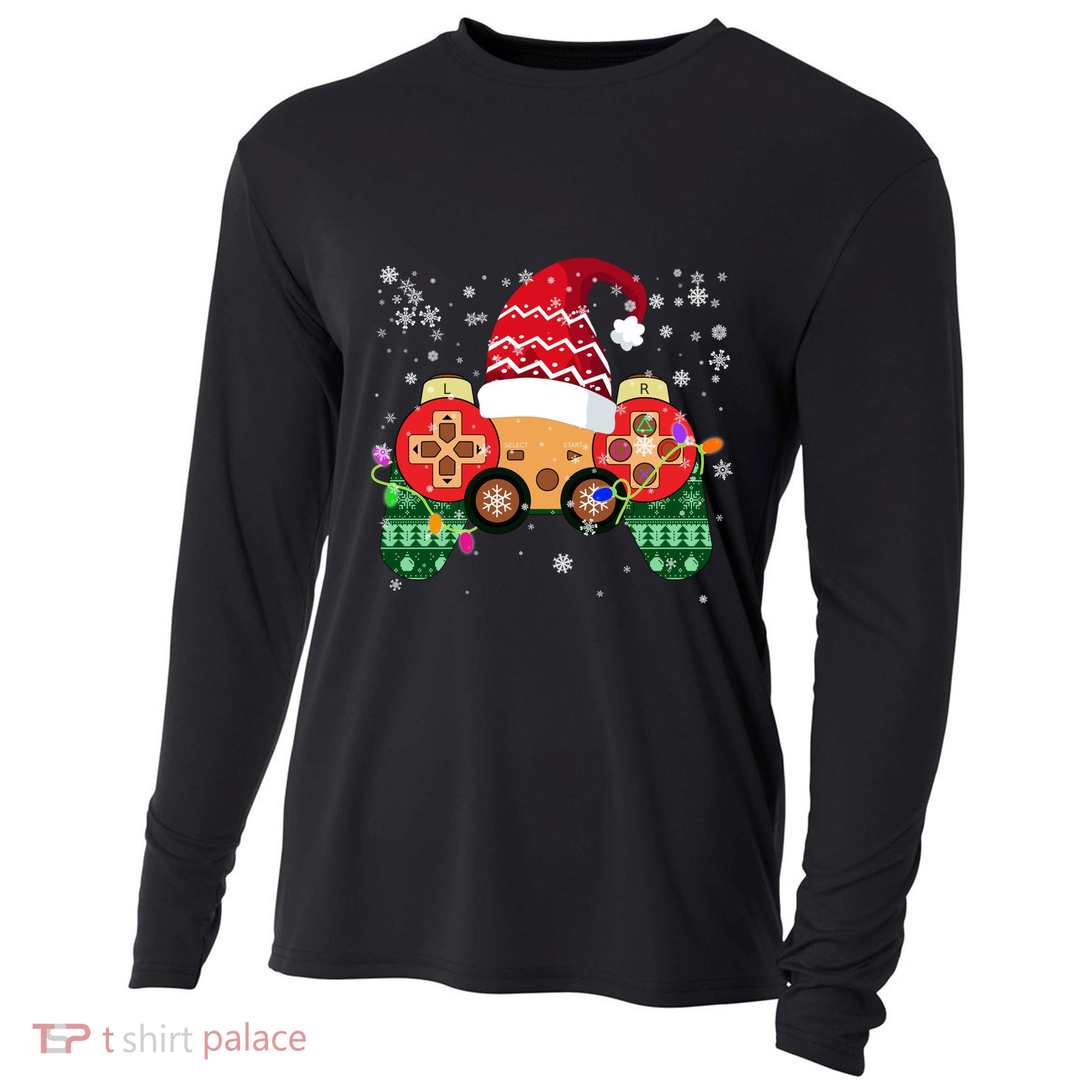 Videogame Controller Santa Hat Christmas Gaming Xmas Gamer Meaningful Gift Cooling Performance Long Sleeve Crew
