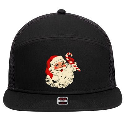 Vintage Christmas Santa Claus Face Funny 7 Panel Mesh Trucker Snapback Hat