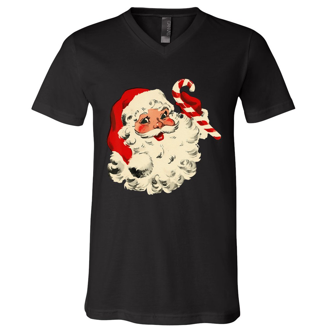Vintage Christmas Santa Claus Face Funny V-Neck T-Shirt