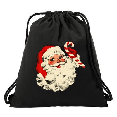 Vintage Christmas Santa Claus Face Funny Drawstring Bag