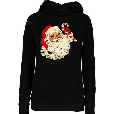 Vintage Christmas Santa Claus Face Funny Womens Funnel Neck Pullover Hood