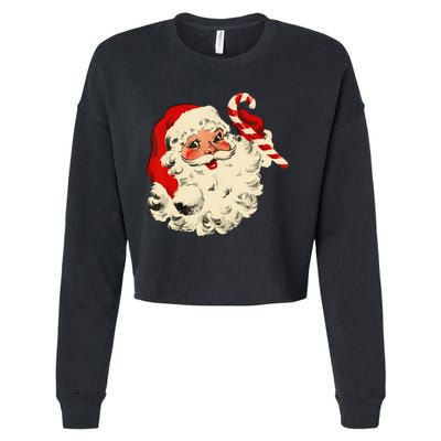 Vintage Christmas Santa Claus Face Funny Cropped Pullover Crew
