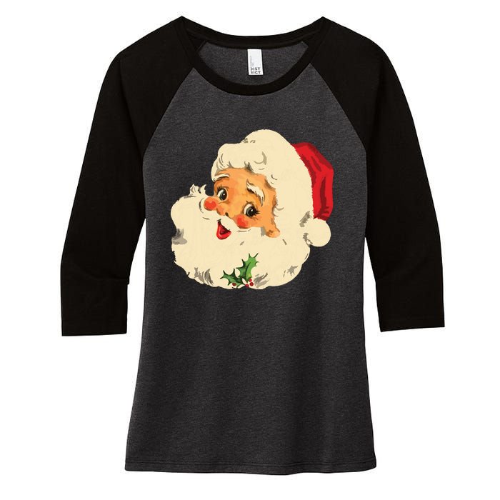 Vintage Christmas Santa Claus Face Funny Old Fashioned Women's Tri-Blend 3/4-Sleeve Raglan Shirt