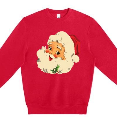 Vintage Christmas Santa Claus Face Funny Old Fashioned Premium Crewneck Sweatshirt