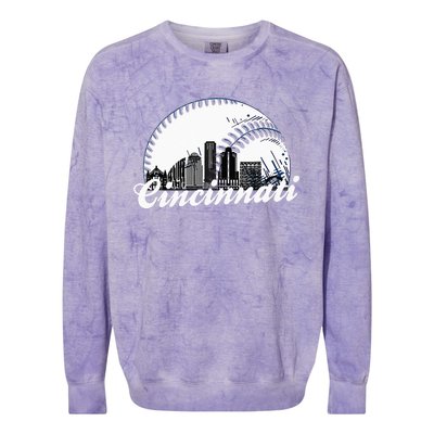 Vintage Cincinnati Skyline City Baseball Met At Gameday Colorblast Crewneck Sweatshirt