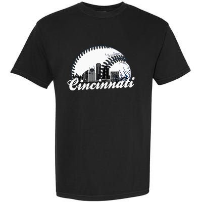 Vintage Cincinnati Skyline City Baseball Met At Gameday Garment-Dyed Heavyweight T-Shirt