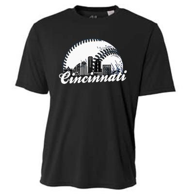 Vintage Cincinnati Skyline City Baseball Met At Gameday Cooling Performance Crew T-Shirt