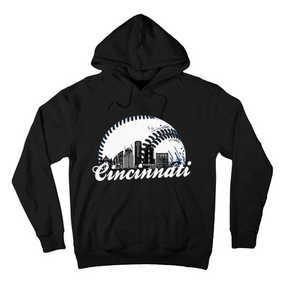 Vintage Cincinnati Skyline City Baseball Met At Gameday Hoodie