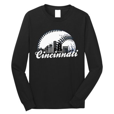 Vintage Cincinnati Skyline City Baseball Met At Gameday Long Sleeve Shirt