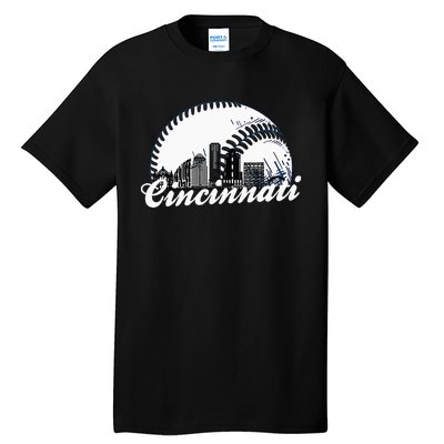 Vintage Cincinnati Skyline City Baseball Met At Gameday Tall T-Shirt