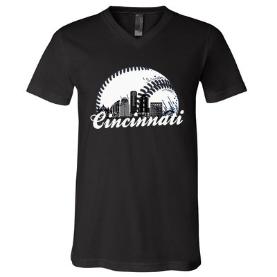 Vintage Cincinnati Skyline City Baseball Met At Gameday V-Neck T-Shirt