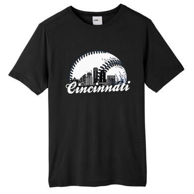 Vintage Cincinnati Skyline City Baseball Met At Gameday Tall Fusion ChromaSoft Performance T-Shirt