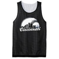 Vintage Cincinnati Skyline City Baseball Met At Gameday Mesh Reversible Basketball Jersey Tank