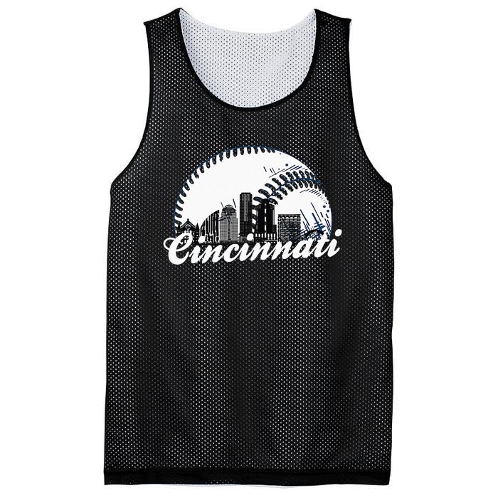 Vintage Cincinnati Skyline City Baseball Met At Gameday Mesh Reversible Basketball Jersey Tank