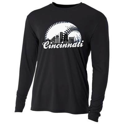 Vintage Cincinnati Skyline City Baseball Met At Gameday Cooling Performance Long Sleeve Crew