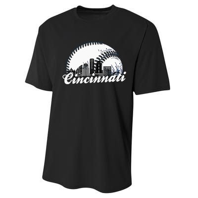 Vintage Cincinnati Skyline City Baseball Met At Gameday Performance Sprint T-Shirt