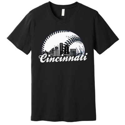 Vintage Cincinnati Skyline City Baseball Met At Gameday Premium T-Shirt