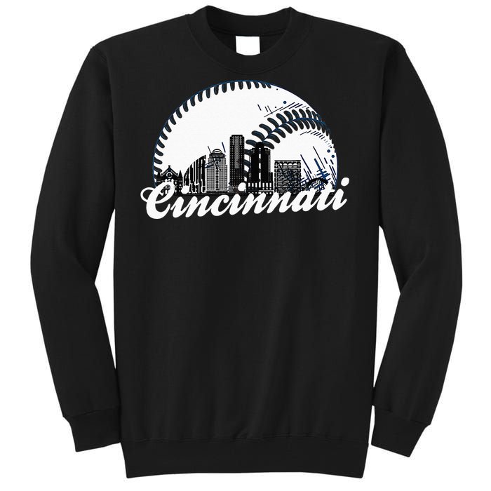 Vintage Cincinnati Skyline City Baseball Met At Gameday Tall Sweatshirt