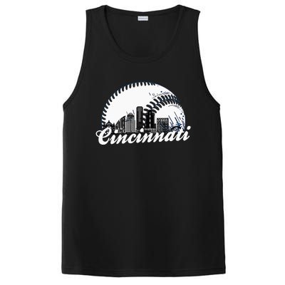 Vintage Cincinnati Skyline City Baseball Met At Gameday PosiCharge Competitor Tank