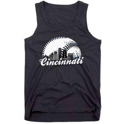 Vintage Cincinnati Skyline City Baseball Met At Gameday Tank Top