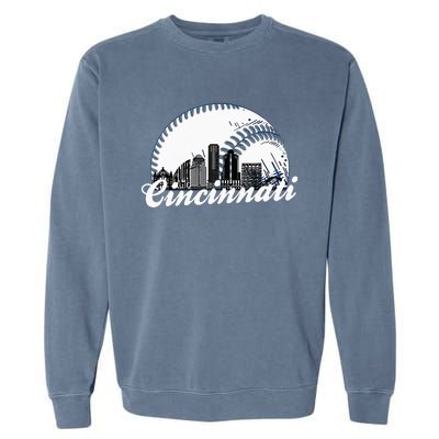 Vintage Cincinnati Skyline City Baseball Met At Gameday Garment-Dyed Sweatshirt