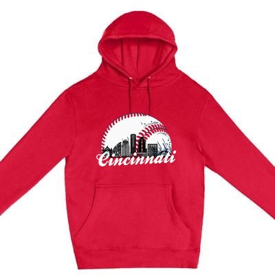 Vintage Cincinnati Skyline City Baseball Met At Gameday Premium Pullover Hoodie