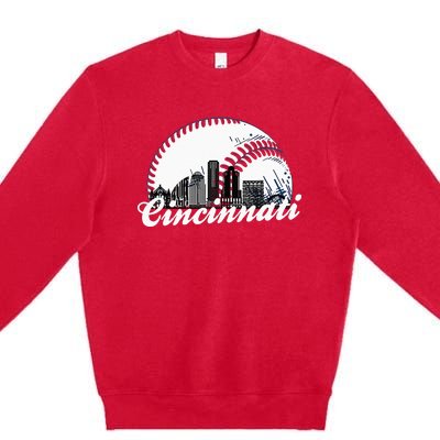 Vintage Cincinnati Skyline City Baseball Met At Gameday Premium Crewneck Sweatshirt