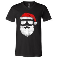 Vintage Christmas Santa Claus Face Old Fashioned V-Neck T-Shirt