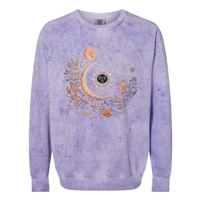 Vintage Celestial Sun And Moon Floral Boho Colorblast Crewneck Sweatshirt