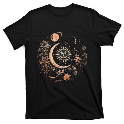 Vintage Celestial Sun And Moon Floral Boho T-Shirt