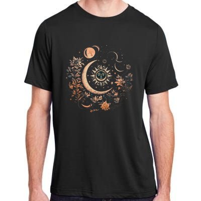 Vintage Celestial Sun And Moon Floral Boho Adult ChromaSoft Performance T-Shirt