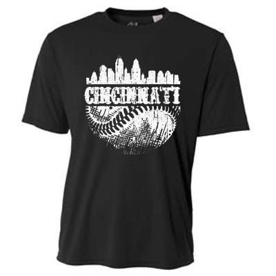 Vintage Cincinnati Skyline City Baseball Met At Gameday Cooling Performance Crew T-Shirt