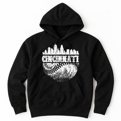 Vintage Cincinnati Skyline City Baseball Met At Gameday Hoodie