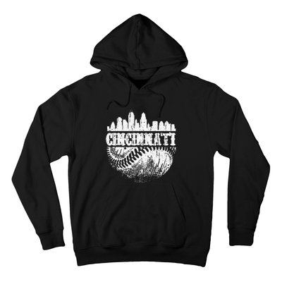 Vintage Cincinnati Skyline City Baseball Met At Gameday Hoodie