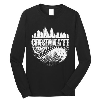 Vintage Cincinnati Skyline City Baseball Met At Gameday Long Sleeve Shirt